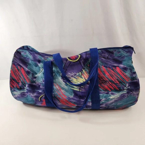 Colorful Duffel Sports Gym Bag Wacky Scribble Pattern Blue Purple Pink - Picture 8 of 9